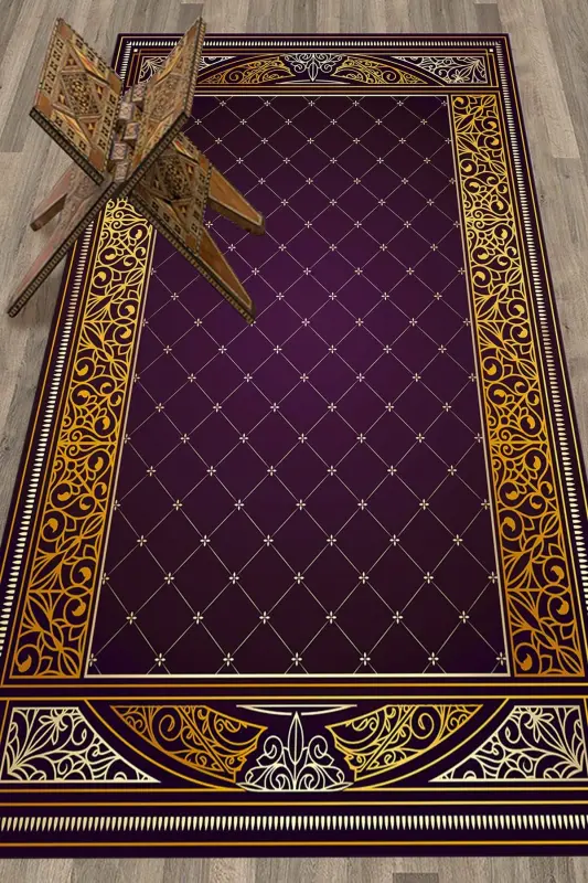 Digitally Printed Non-Slip Washable Prayer Rug 70x130 - PURPLE - 3