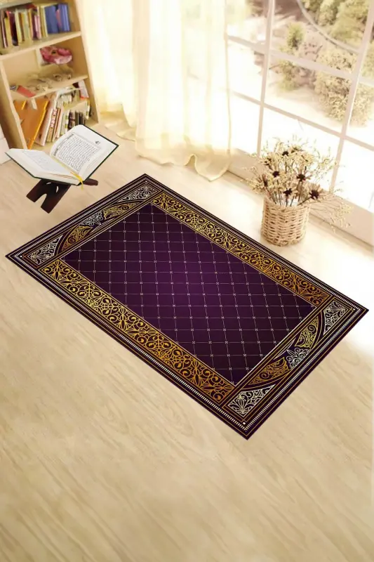 Digitally Printed Non-Slip Washable Prayer Rug 70x130 - PURPLE - 7