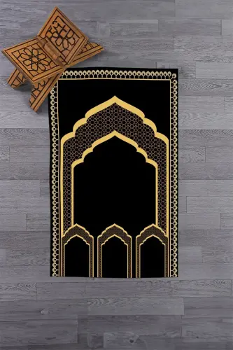 Digitally Printed Pulpit Motif Washable Motif 70x130 Prayer Rug, Prayer Rug-2-black,-BLACK - 2