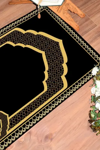 Digitally Printed Pulpit Motif Washable Motif 70x130 Prayer Rug, Prayer Rug-2-black,-BLACK - 6