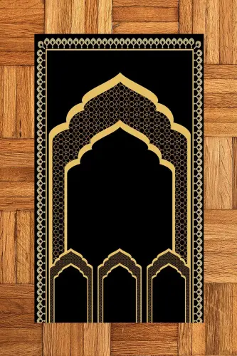 Digitally Printed Pulpit Motif Washable Motif 70x130 Prayer Rug, Prayer Rug-2-black,-BLACK - 8