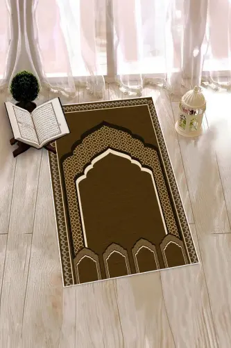 Digitally Printed Pulpit Motif Washable Motif 70x130 Prayer Rug, Prayer Rug-2-coffee,-BROWN - 4