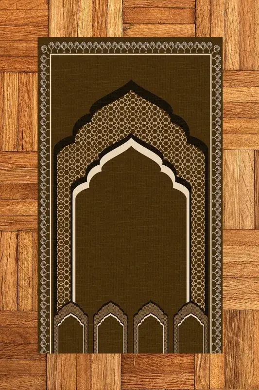 Digitally Printed Pulpit Motif Washable Motif 70x130 Prayer Rug, Prayer Rug-2-coffee,-BROWN - 8