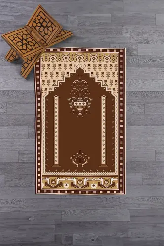 Digitally Printed Washable Classic Motif Prayer Rug 70x130 - BROWN - 7