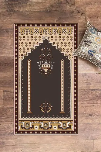 Digitally Printed Washable Classic Motif Prayer Rug 70x130, SECCADE-31-RENKLİ,-RENKLİ - 7