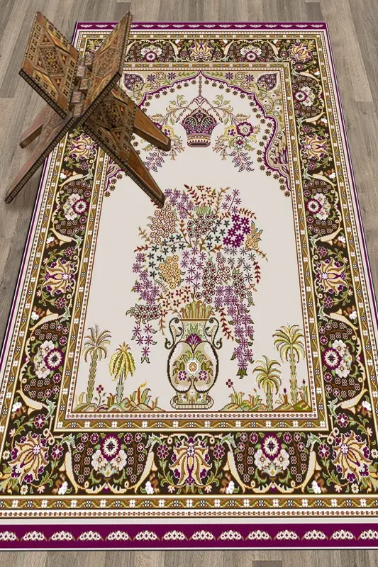 Digitally Printed Washable Classic Pattern Gift Prayer Rug 70x130, Seccade-29-purple,-PURPLE - EY HOME