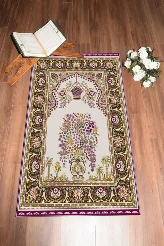Digitally Printed Washable Classic Pattern Gift Prayer Rug 70x130, Seccade-29-purple,-PURPLE - 3