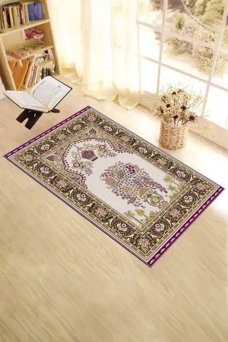 Digitally Printed Washable Classic Pattern Gift Prayer Rug 70x130, Seccade-29-purple,-PURPLE - 5