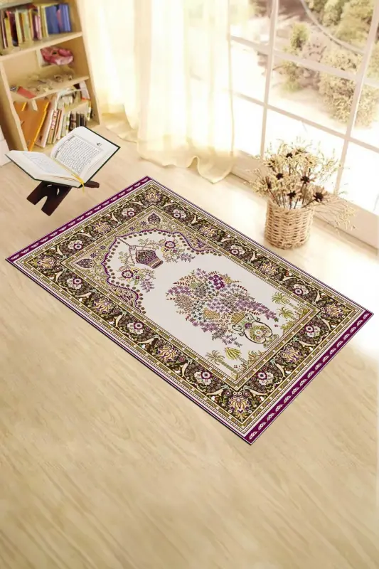 Digitally Printed Washable Classic Pattern Gift Prayer Rug 70x130, Seccade-29-purple,-PURPLE - 5