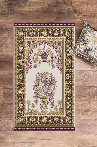 Digitally Printed Washable Classic Pattern Gift Prayer Rug 70x130, Seccade-29-purple,-PURPLE - 7
