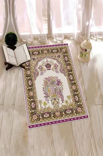 Digitally Printed Washable Classic Pattern Gift Prayer Rug 70x130, Seccade-29-purple,-PURPLE - 8