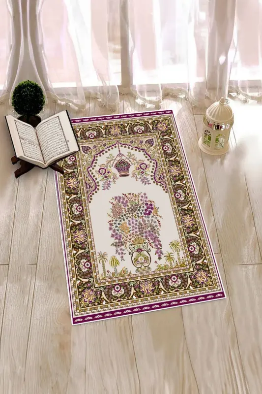 Digitally Printed Washable Classic Pattern Gift Prayer Rug 70x130, Seccade-29-purple,-PURPLE - 8
