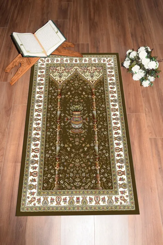 Digitally Printed Washable Classic Pattern Prayer Rug 70x130, SECCADE-30-BROWN,-BROWN - 3
