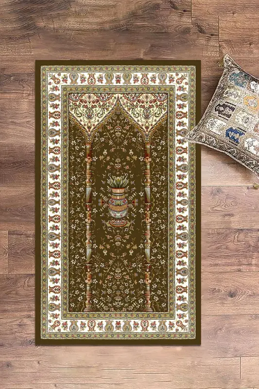 Digitally Printed Washable Classic Pattern Prayer Rug 70x130, SECCADE-30-BROWN,-BROWN - 7
