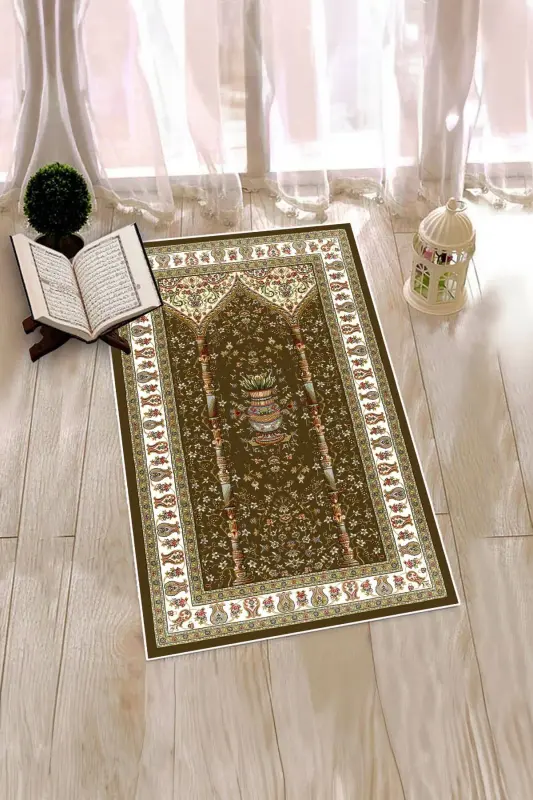 Digitally Printed Washable Classic Pattern Prayer Rug 70x130, SECCADE-30-BROWN,-BROWN - 8