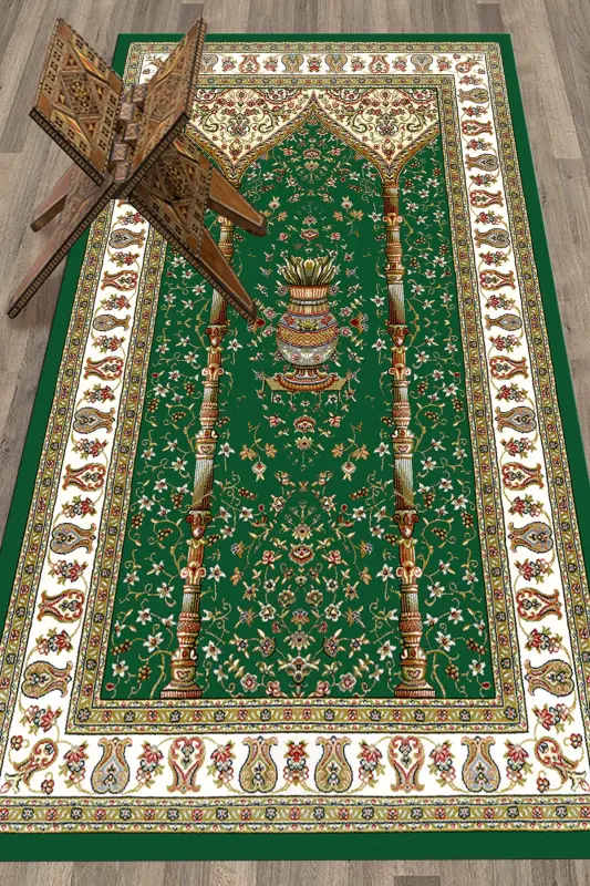 Digitally Printed Washable Classic Pattern Prayer Rug 70x130, SECCADE-30-YEŞİL,-YEŞİL - EY HOME