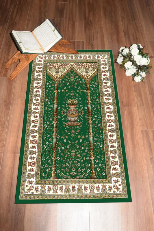 Digitally Printed Washable Classic Pattern Prayer Rug 70x130, SECCADE-30-YEŞİL,-YEŞİL - 3