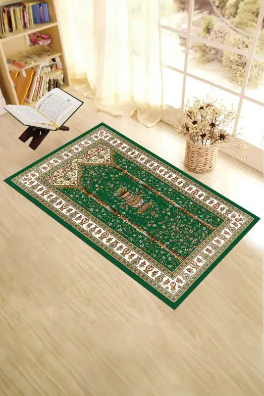 Digitally Printed Washable Classic Pattern Prayer Rug 70x130, SECCADE-30-YEŞİL,-YEŞİL - 5
