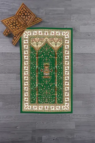 Digitally Printed Washable Classic Pattern Prayer Rug 70x130, SECCADE-30-YEŞİL,-YEŞİL - 6