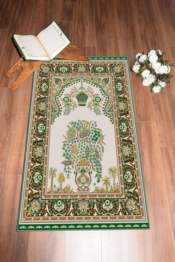 Digitally printed, washable, classic-patterned gift prayer rug 70x130 cm, Prayer-rug-29-green - 3