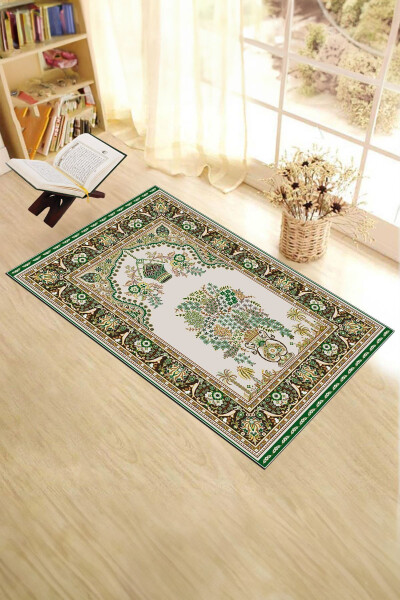 Digitally printed, washable, classic-patterned gift prayer rug 70x130 cm, Prayer-rug-29-green - 5