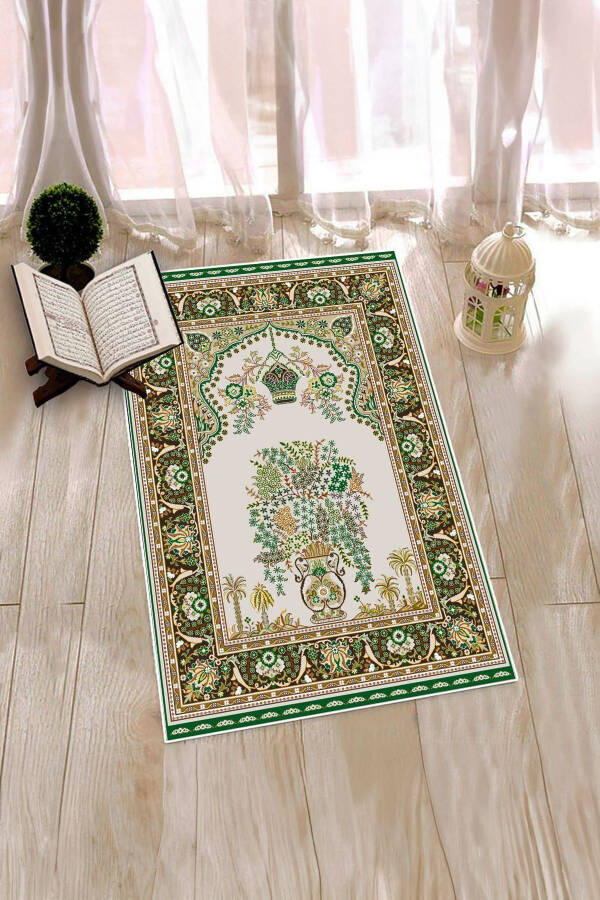 Digitally printed, washable, classic-patterned gift prayer rug 70x130 cm, Prayer-rug-29-green - 8