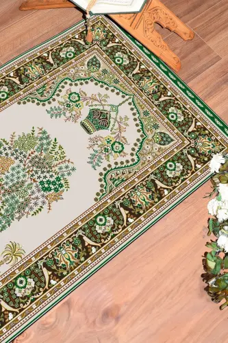 Digitally printed, washable, classic-patterned gift prayer rug 70x130 cm, Prayer-rug-29-green - 3