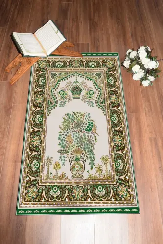 Digitally printed, washable, classic-patterned gift prayer rug 70x130 cm, Prayer-rug-29-green - 4