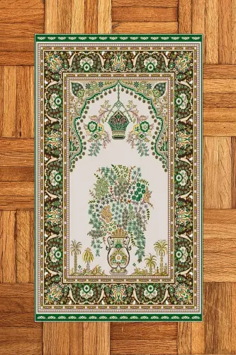Digitally printed, washable, classic-patterned gift prayer rug 70x130 cm, Prayer-rug-29-green - 5