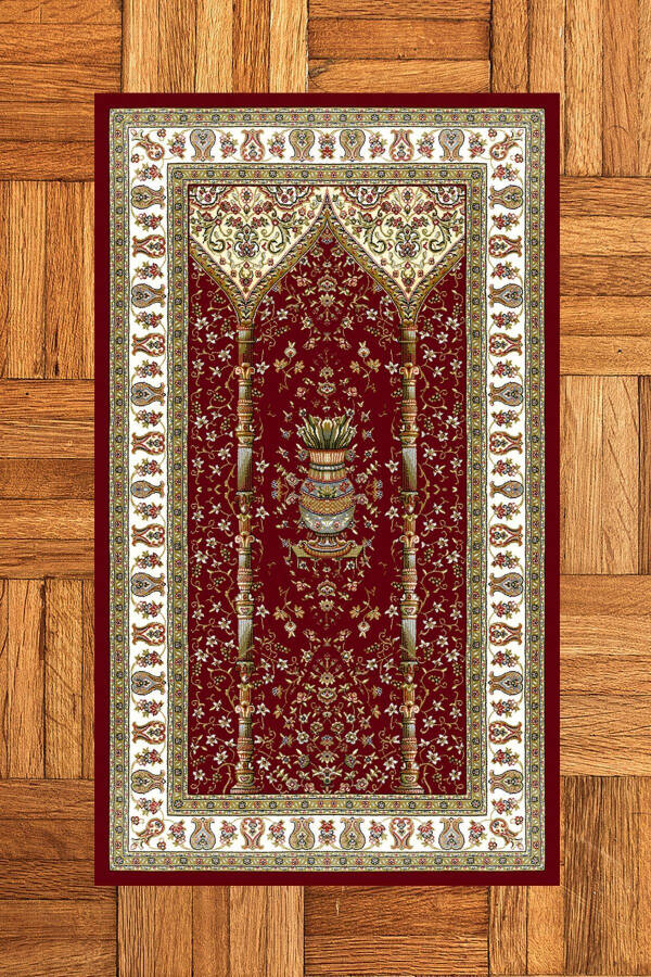 Digitally printed washable classic patterned prayer rug 70x130, SECCADE-30-RED, - 4