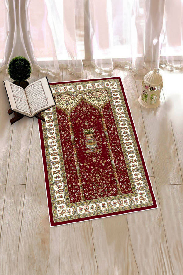 Digitally printed washable classic patterned prayer rug 70x130, SECCADE-30-RED, - 8