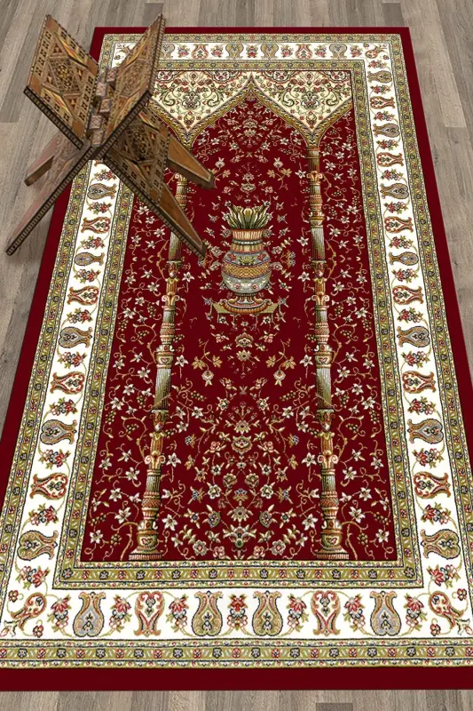 Digitally printed washable classic patterned prayer rug 70x130, SECCADE-30-RED, - 2