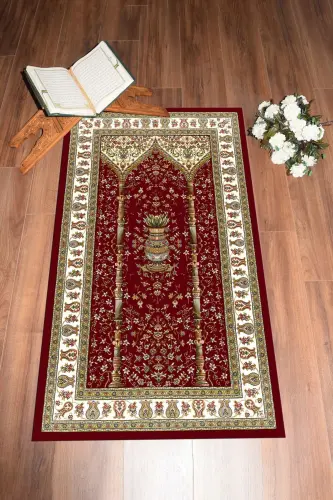 Digitally printed washable classic patterned prayer rug 70x130, SECCADE-30-RED, - 4