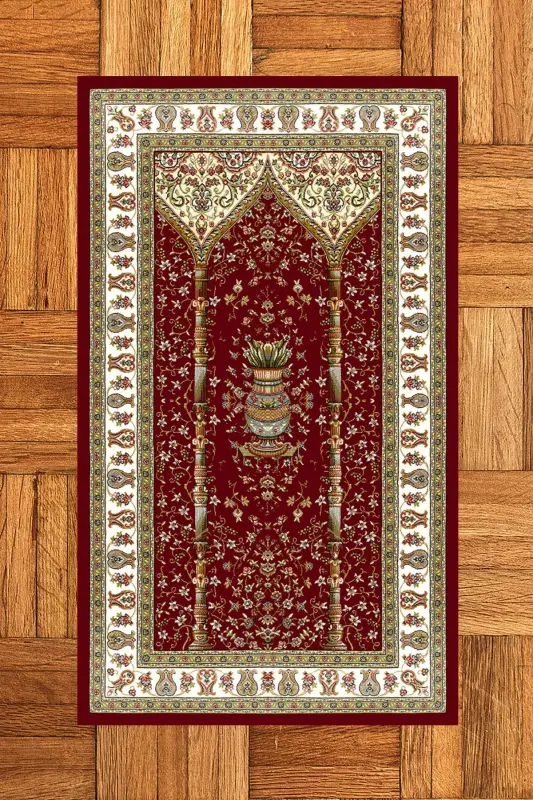 Digitally printed washable classic patterned prayer rug 70x130, SECCADE-30-RED, - 5