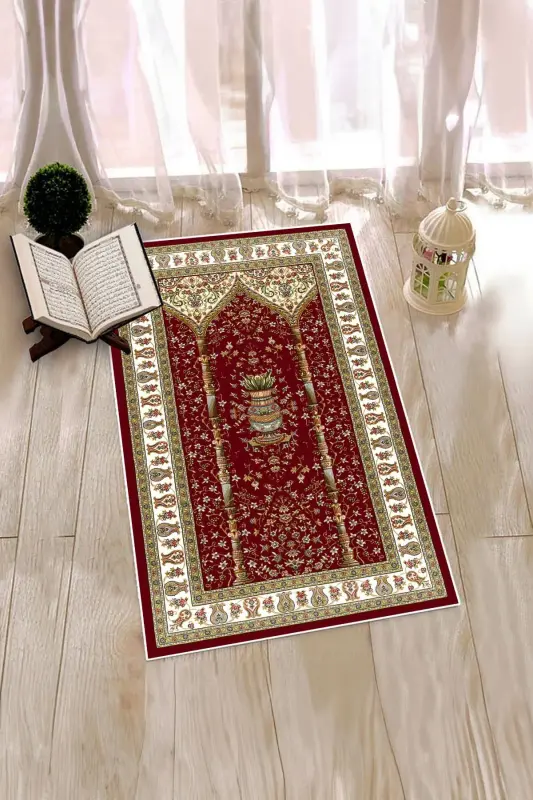 Digitally printed washable classic patterned prayer rug 70x130, SECCADE-30-RED, - 9
