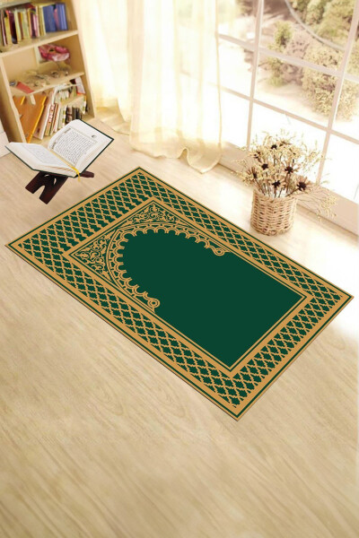 Digitally Printed Washable Cleanable Modern Prayer Mat 70x130 cm. , SECCADE-7-GREEN, - 1