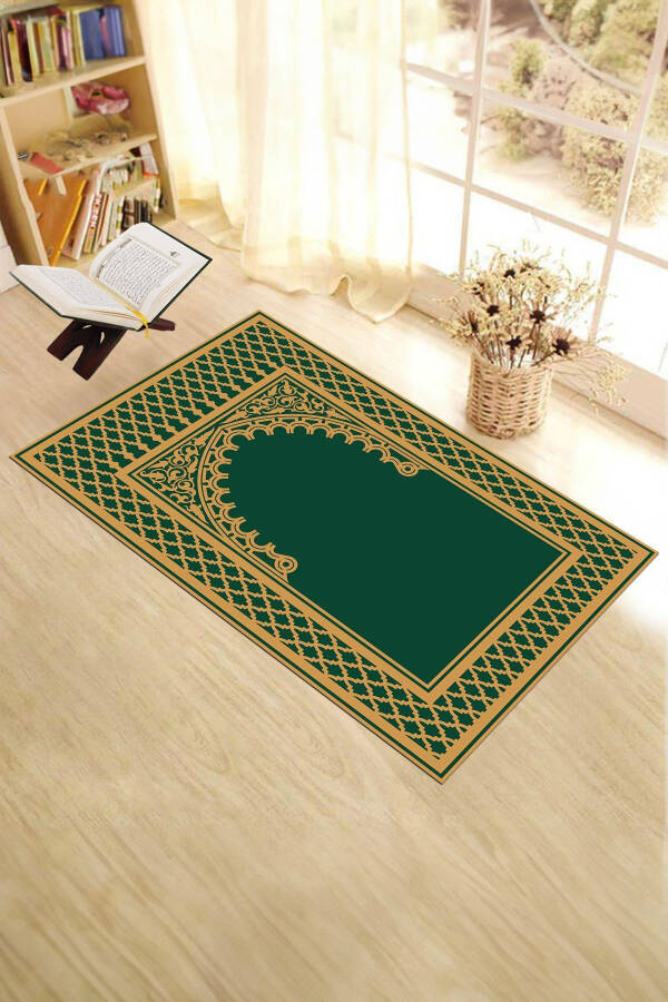 Digitally Printed Washable Cleanable Modern Prayer Mat 70x130 cm. , SECCADE-7-GREEN, - 1