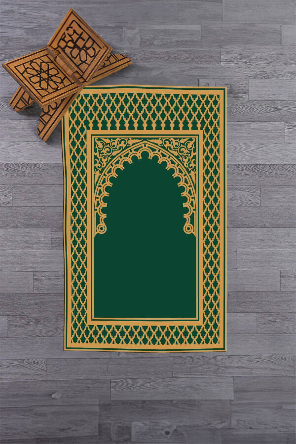 Digitally Printed Washable Cleanable Modern Prayer Mat 70x130 cm. , SECCADE-7-GREEN, - 2