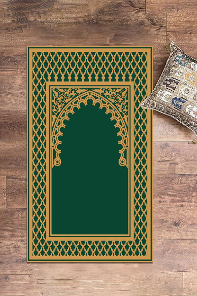 Digitally Printed Washable Cleanable Modern Prayer Mat 70x130 cm. , SECCADE-7-GREEN, - 3