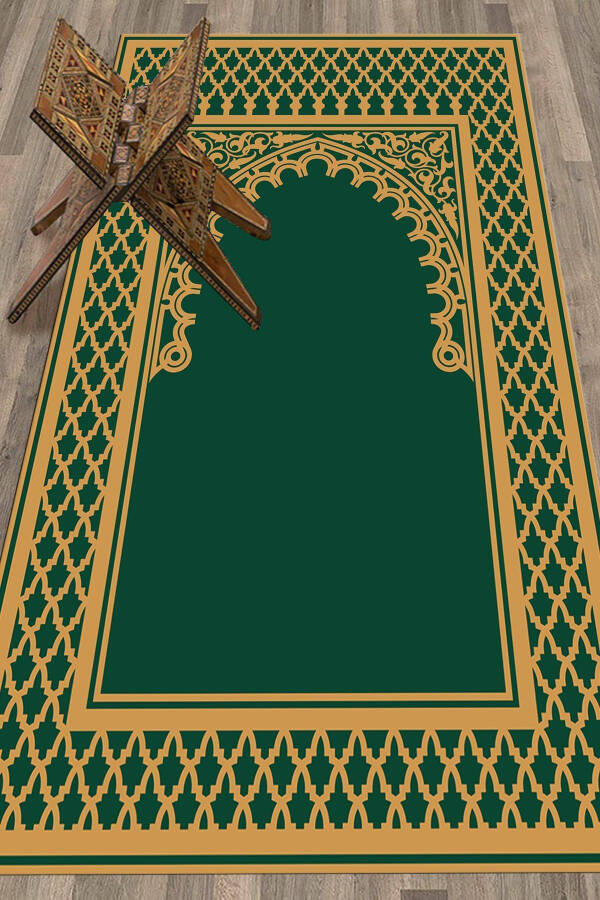 Digitally Printed Washable Cleanable Modern Prayer Mat 70x130 cm. , SECCADE-7-GREEN, - 5