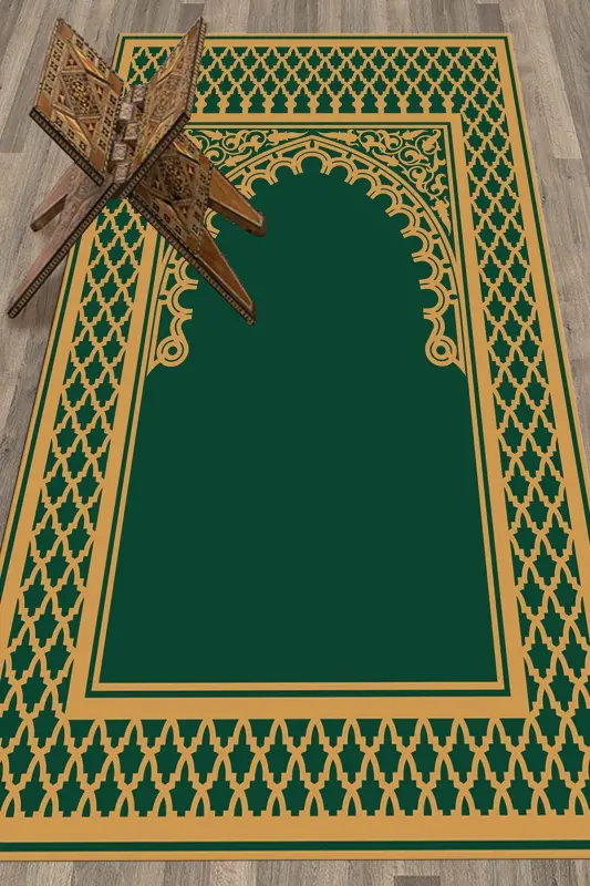 Digitally Printed Washable Cleanable Modern Prayer Mat 70x130 cm. , SECCADE-7-GREEN, - 8