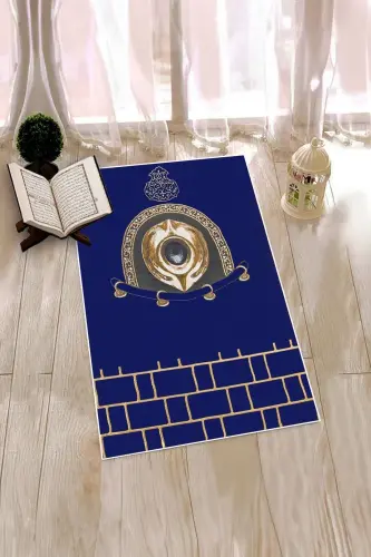 Digitally Printed Washable Elegant Design Prayer Rug Prayer Mat 70x130cm, Prayer Rug-49-blue,-BLUE - 5