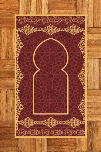 Digitally Printed Washable Elegant Motif Prayer Rug 70x130 Cm, Prayer Rug-16-red,-RED - 6