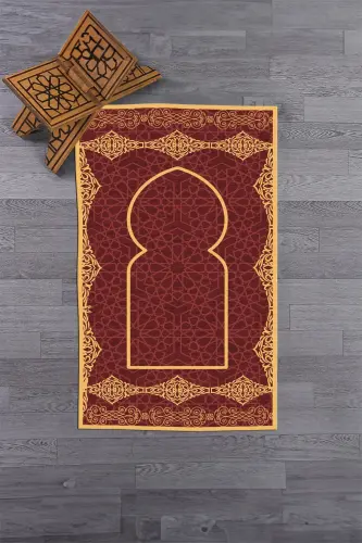 Digitally Printed Washable Elegant Motif Prayer Rug 70x130 Cm, Prayer Rug-16-red,-RED - 8