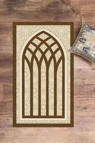 Digitally Printed Washable Elegant Motif Prayer Rug Prayer Rug 70x130 cm. , SECCADE-19-BROWN,-BROWN - 1