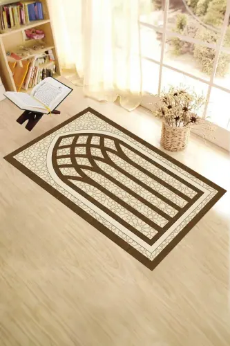 Digitally Printed Washable Elegant Motif Prayer Rug Prayer Rug 70x130 cm. , SECCADE-19-BROWN,-BROWN - 7