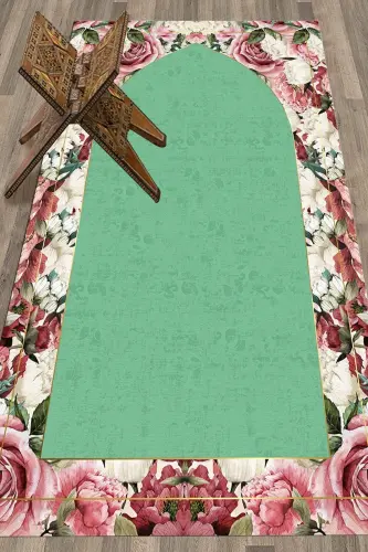 Digitally Printed Washable Floral Gift Prayer Rug 70x130cm, Prayer Rug-24-green,-GREEN - 2