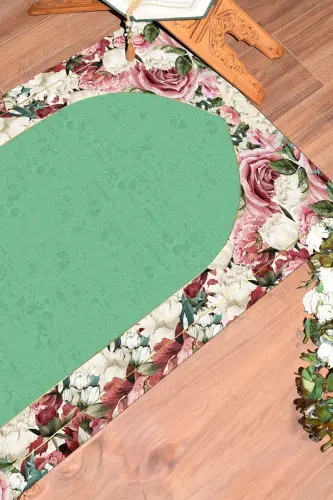 Digitally Printed Washable Floral Gift Prayer Rug 70x130cm, Prayer Rug-24-green,-GREEN - 3