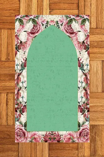 Digitally Printed Washable Floral Gift Prayer Rug 70x130cm, Prayer Rug-24-green,-GREEN - 5