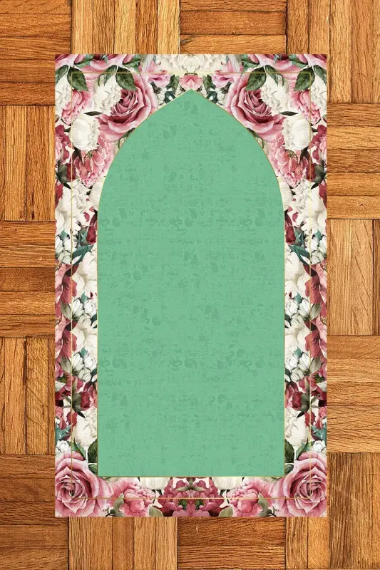 Digitally Printed Washable Floral Gift Prayer Rug 70x130cm, Prayer Rug-24-green,-GREEN - 5